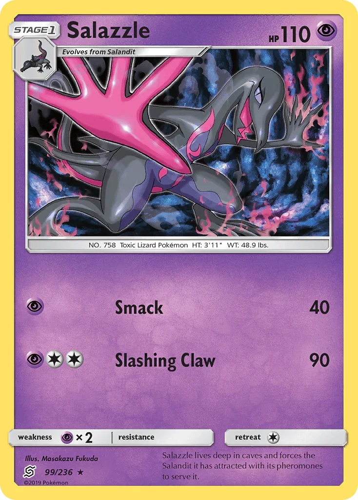 99, Normal, Psychic, Psychic[×2], Rare, Reverse Holofoil, Sun & Moon: Unified Minds Salazzle (99/236) [Sun & Moon: Unified Minds] - Trading Card World