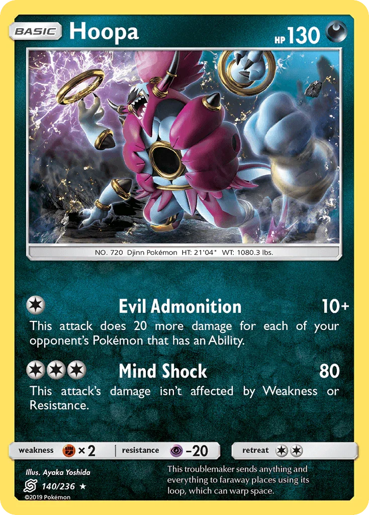 140, Darkness, Fighting[×2], Holo Rare, Holofoil, Psychic[-20], Reverse Holofoil, Sun & Moon: Unified Minds Hoopa (140/236) [Sun & Moon: Unified Minds] - Trading Card World