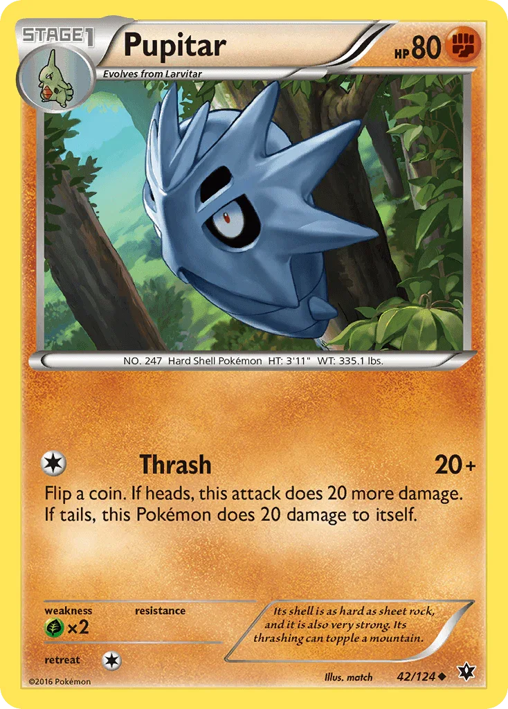 42, Fighting, Grass[×2], Normal, Reverse Holofoil, Uncommon, XY: Fates Collide Pupitar (42/124) [XY: Fates Collide] - Trading Card World