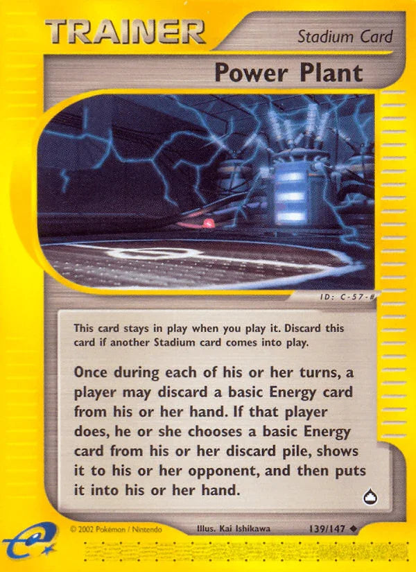 139, Aquapolis, Normal, Reverse Holofoil, Stadium, Uncommon Power Plant (139/147) [Aquapolis] - Trading Card World