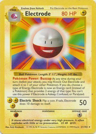 21, Base Set Shadowless Unlimited, Fighting[×2], Lightning, Normal, Rare Electrode (21/102) [Base Set Shadowless Unlimited] - Trading Card World