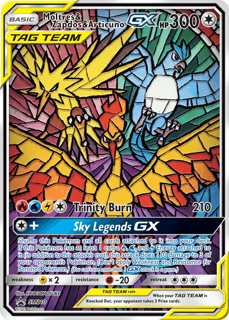 Black Star Promo, Colorless, Fighting[-20], Holofoil, Lightning[×2], SM210, Sun & Moon: Black Star Promos Moltres & Zapdos & Articuno GX (SM210) [Sun & Moon: Black Star Promos] - Trading Card World