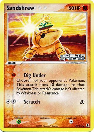 82, Common, EX: Delta Species, Fighting, Grass[×2], Reverse Holofoil Sandshrew (82/113) (Stamped) [EX: Delta Species] - Trading Card World