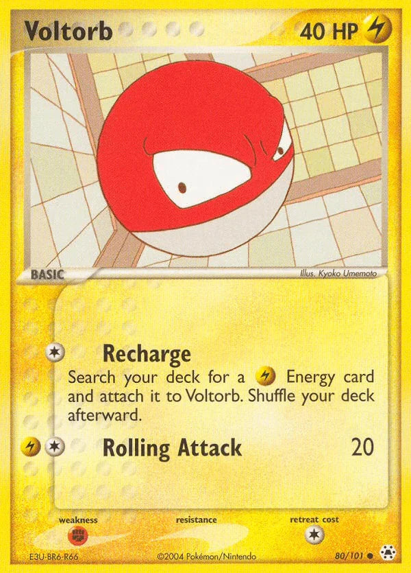 80, Common, EX: Hidden Legends, Fighting[×2], Lightning, Normal, Reverse Holofoil Voltorb (80/101) [EX: Hidden Legends] - Trading Card World