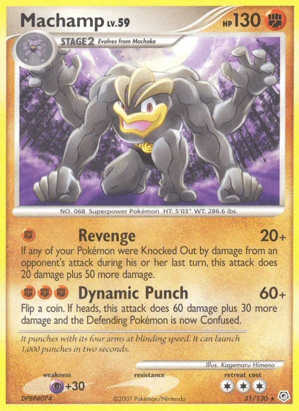 31, Diamond & Pearl: Base Set, Fighting, Normal, Psychic[+30], Rare, Reverse Holofoil Machamp (31/130) [Diamond & Pearl: Base Set] - Trading Card World