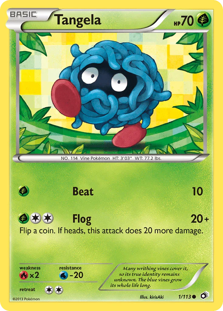 Black & White: Legendary Treasures, Common, Fire[×2], Grass, Normal, Reverse Holofoil, Water[-20] Tangela (1/113) [Black & White: Legendary Treasures] - Trading Card World