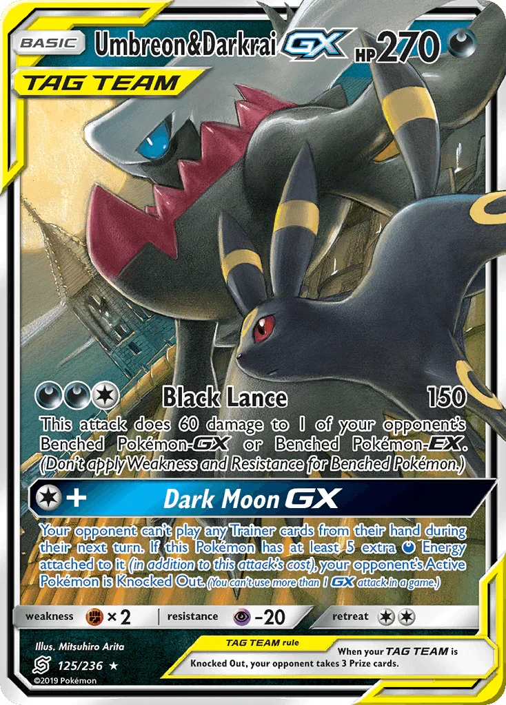 125, Darkness, Fighting[×2], Holofoil, Psychic[-20], Sun & Moon: Unified Minds, Ultra Rare Umbreon & Darkrai GX (125/236) [Sun & Moon: Unified Minds] - Trading Card World