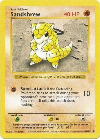 62, Base Set Shadowless Unlimited, Common, Fighting, Grass[×2], Lightning[-30], Normal Sandshrew (62/102) [Base Set Shadowless Unlimited] - Trading Card World
