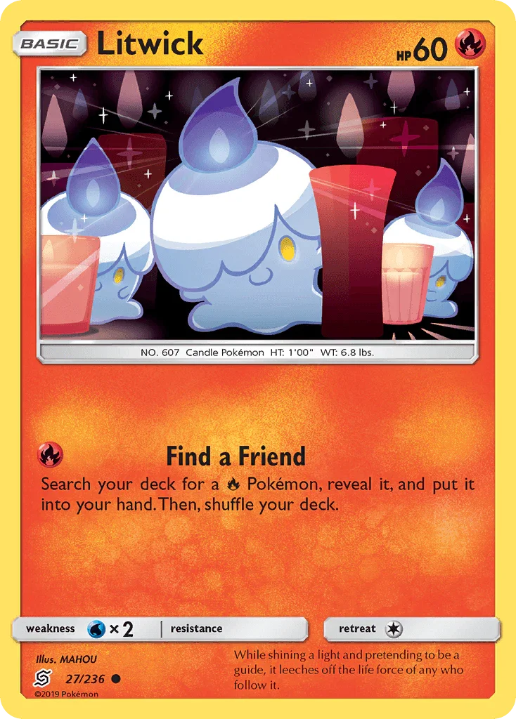 27, Common, Fire, Normal, Reverse Holofoil, Sun & Moon: Unified Minds, Water[×2] Litwick (27/236) [Sun & Moon: Unified Minds] - Trading Card World