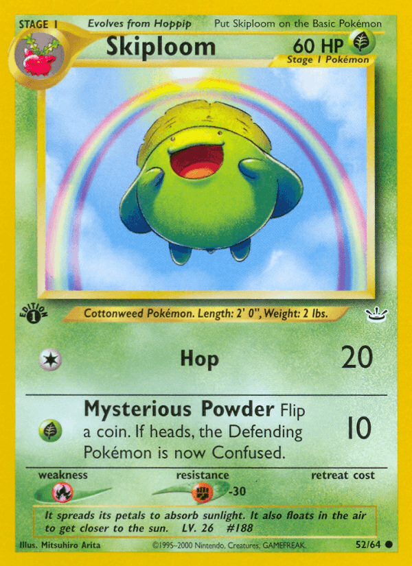 1st Edition Normal, 52, Common, Fighting[-30], Fire[×2], Grass, Neo Revelation 1st Edition Skiploom (52/64) [Neo Revelation 1st Edition] - Trading Card World