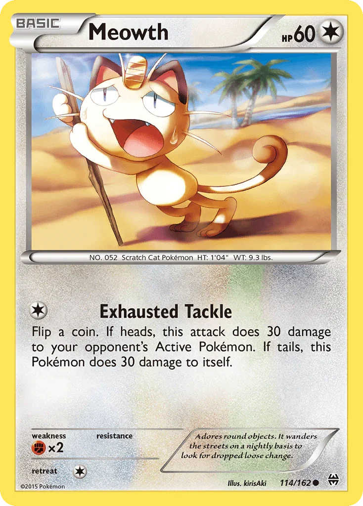 114, Colorless, Common, Fighting[×2], Normal, Reverse Holofoil, XY: BREAKthrough Meowth (114/162) [XY: BREAKthrough] - Trading Card World