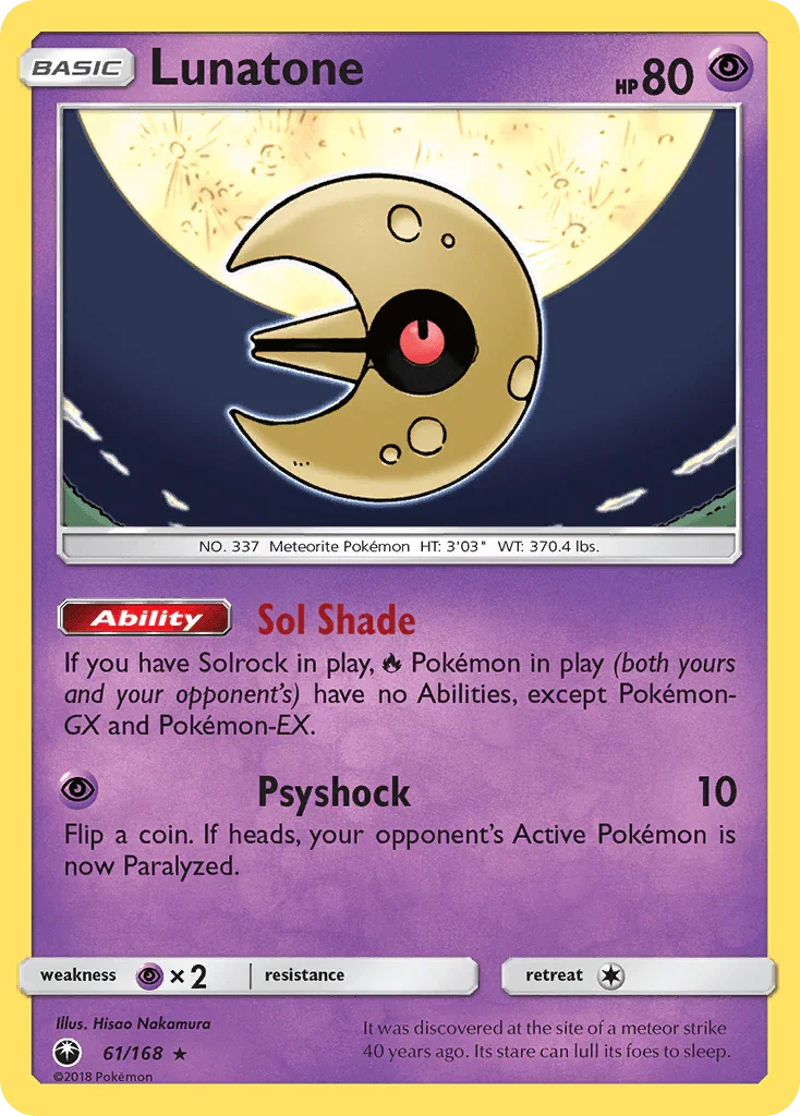 61, Holo Rare, Holofoil, Psychic, Psychic[×2], Reverse Holofoil, Sun & Moon: Celestial Storm Lunatone (61/168) [Sun & Moon: Celestial Storm] - Trading Card World