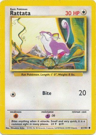 61, Base Set Unlimited, Colorless, Common, Fighting[×2], Normal, Psychic[-30] Rattata (61/102) [Base Set Unlimited] - Trading Card World