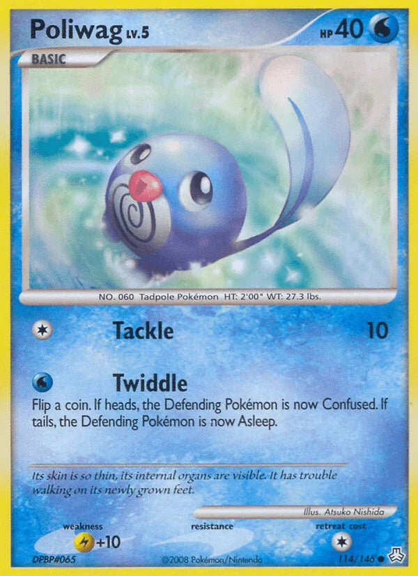 114, Common, Diamond & Pearl: Legends Awakened, Lightning[+10], Normal, Reverse Holofoil, Water Poliwag (114/146) [Diamond & Pearl: Legends Awakened] - Trading Card World