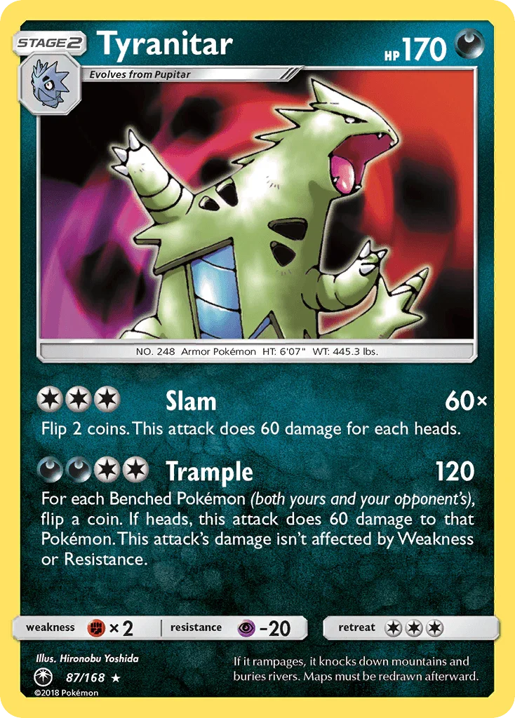 87, Darkness, Fighting[×2], Holo Rare, Holofoil, Psychic[-20], Reverse Holofoil, Sun & Moon: Celestial Storm Tyranitar (87/168) [Sun & Moon: Celestial Storm] - Trading Card World