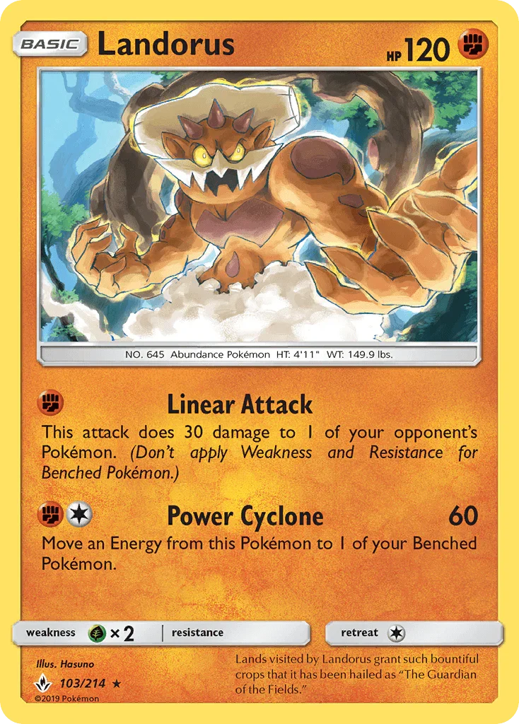 103, Fighting, Grass[×2], Holo Rare, Holofoil, Reverse Holofoil, Sun & Moon: Unbroken Bonds Landorus (103/214) [Sun & Moon: Unbroken Bonds] - Trading Card World