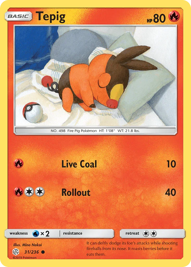 31, Common, Fire, Normal, Reverse Holofoil, Sun & Moon: Cosmic Eclipse, Water[×2] Tepig (31/236) [Sun & Moon: Cosmic Eclipse] - Trading Card World
