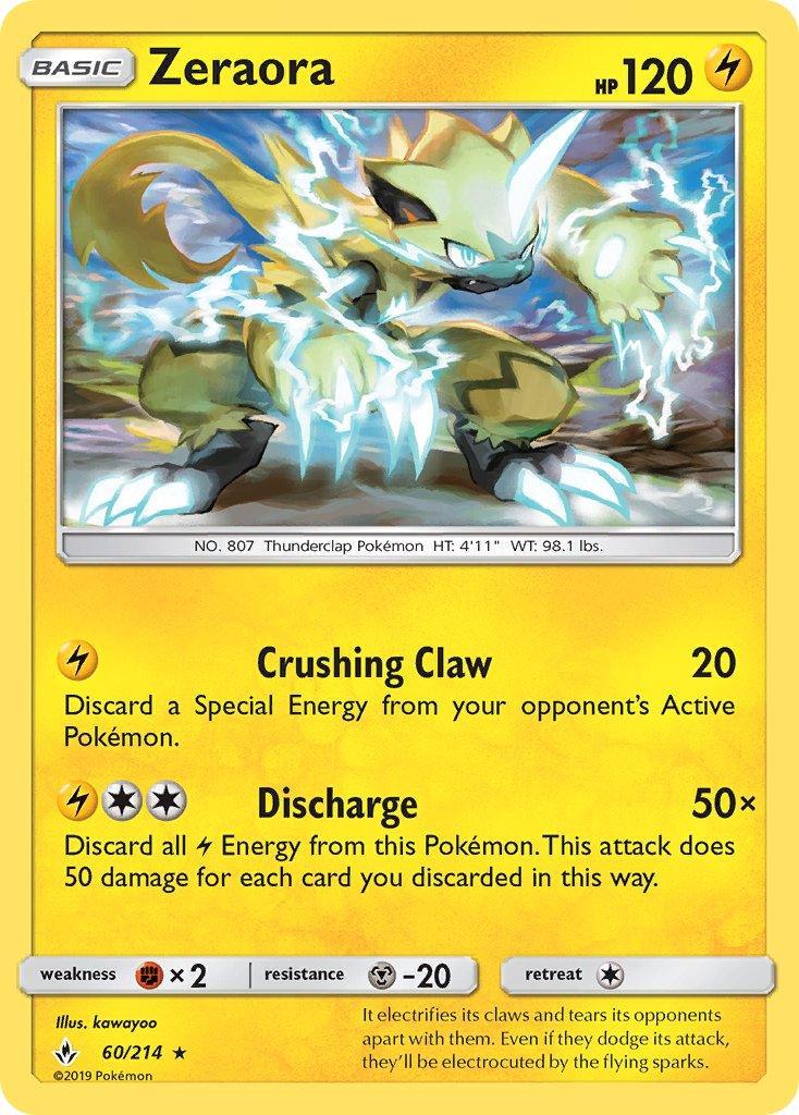 60, Fighting[×2], Holo Rare, Holofoil, Lightning, Metal[-20], Sun & Moon: Unbroken Bonds Zeraora (60/214) (Cracked Ice Holo) (Theme Deck Exclusive) [Sun & Moon: Unbroken Bonds] - Trading Card World