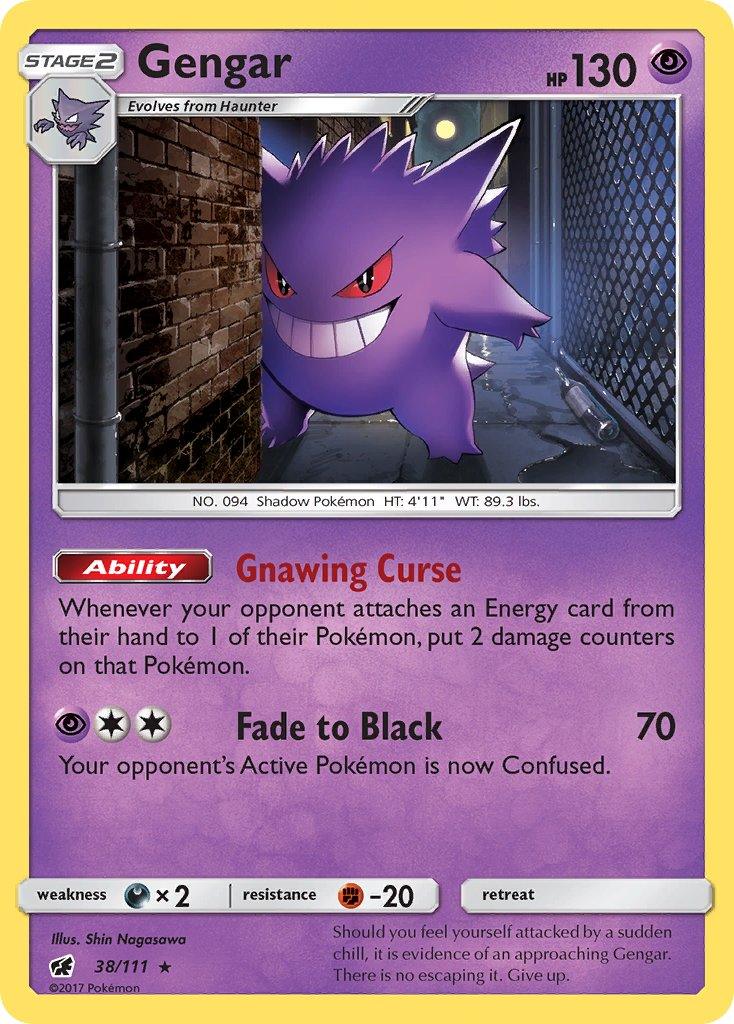 38, Darkness[×2], Fighting[-20], Normal, Psychic, Rare, Sun & Moon: Crimson Invasion Gengar (38/111) (Prerelease Kit Exclusive) (Theme Deck Exclusive) [Sun & Moon: Crimson Invasion] - Trading Card World