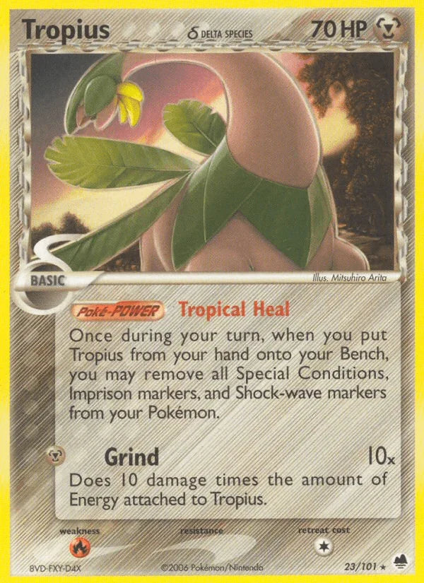 23, EX: Dragon Frontiers, Fire[×2], Metal, Normal, Rare Tropius (23/101) (Delta Species) [EX: Dragon Frontiers] - Trading Card World