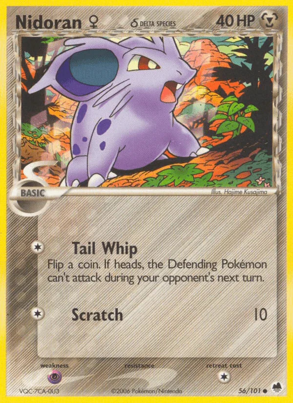 56, Common, EX: Dragon Frontiers, Metal, Normal, Psychic[×2] Nidoran (56/101) (Female) (Delta Species) [EX: Dragon Frontiers] - Trading Card World