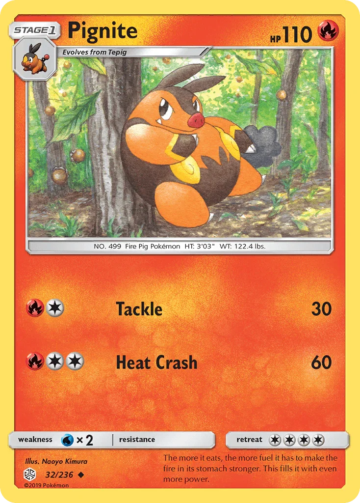 32, Fire, Normal, Reverse Holofoil, Sun & Moon: Cosmic Eclipse, Uncommon, Water[×2] Pignite (32/236) [Sun & Moon: Cosmic Eclipse] - Trading Card World