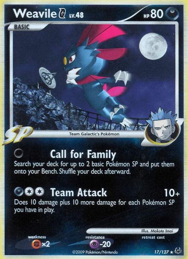 17, Darkness, Fighting[×2], Holo Rare, Holofoil, Platinum: Base Set, Psychic[-20], Reverse Holofoil Weavile G (17/127) [Platinum: Base Set] - Trading Card World