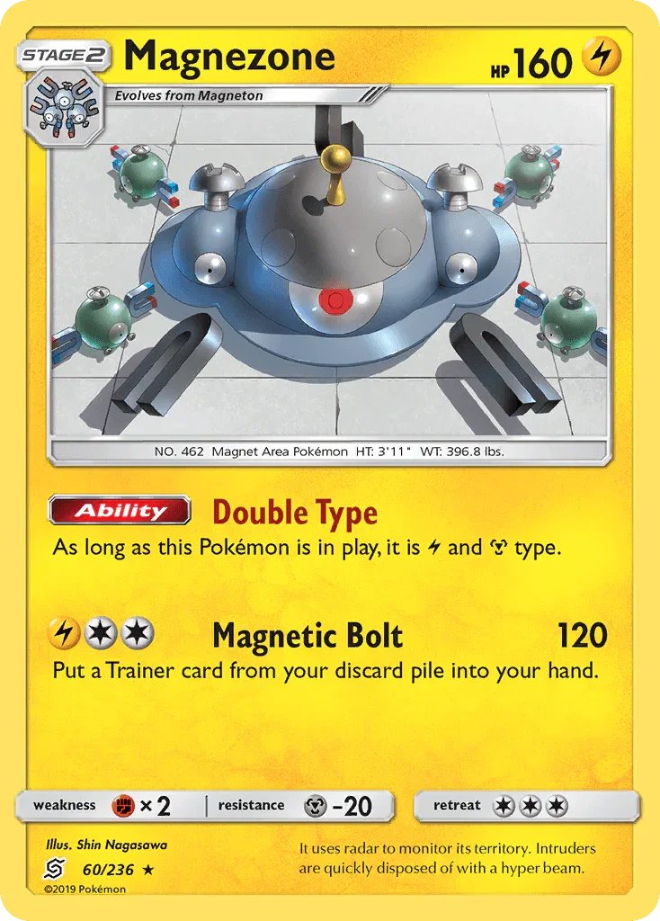 60, Fighting[×2], Holo Rare, Holofoil, Lightning, Metal[-20], Reverse Holofoil, Sun & Moon: Unified Minds Magnezone (60/236) [Sun & Moon: Unified Minds] - Trading Card World