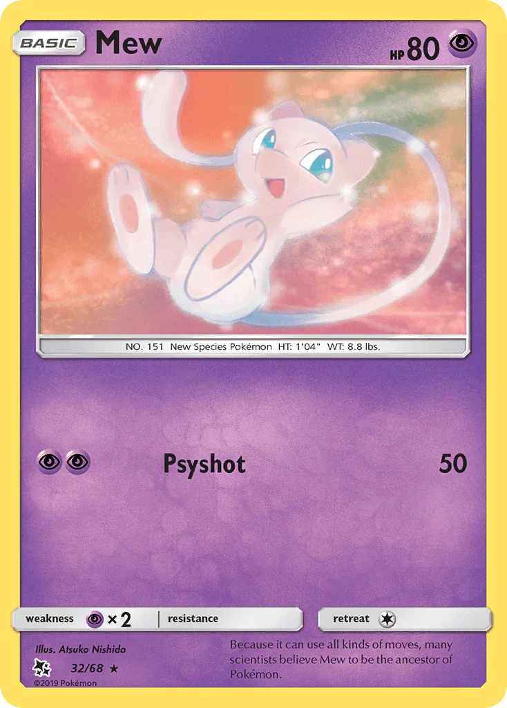32, Normal, Psychic, Psychic[×2], Rare, Reverse Holofoil, Sun & Moon: Hidden Fates Mew (32/68) [Sun & Moon: Hidden Fates] - Trading Card World