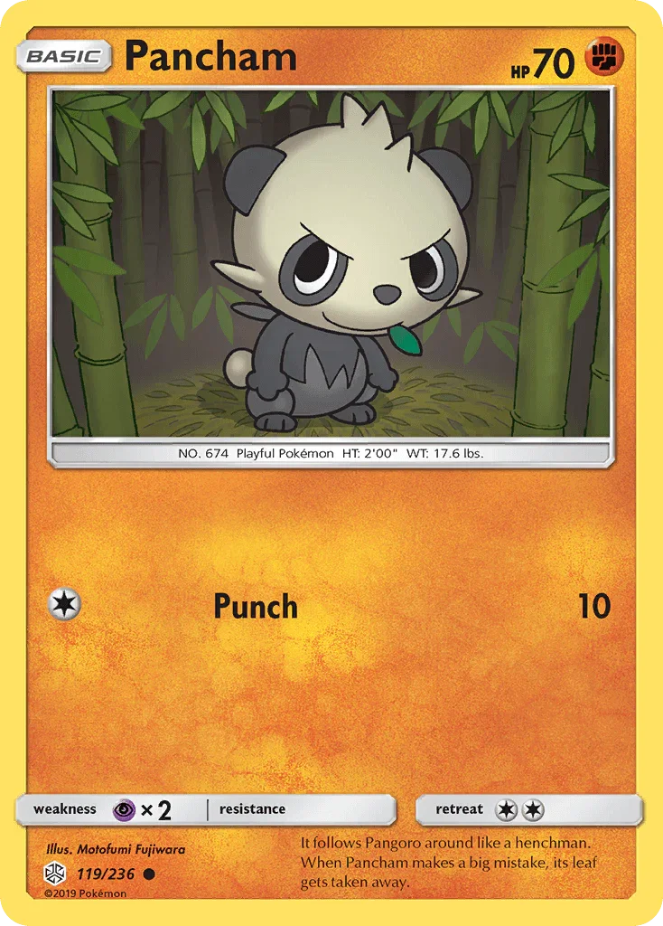 119, Common, Fighting, Normal, Psychic[×2], Reverse Holofoil, Sun & Moon: Cosmic Eclipse Pancham (119/236) [Sun & Moon: Cosmic Eclipse] - Trading Card World