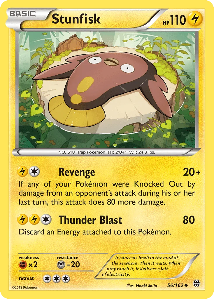 56, Fighting[×2], Lightning, Metal[-20], Normal, Reverse Holofoil, Uncommon, XY: BREAKthrough Stunfisk (56/162) [XY: BREAKthrough] - Trading Card World