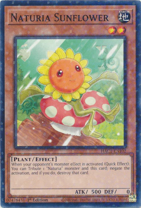 1st Edition, Earth, Effect Monster, Hidden Arsenal: Chapter 1, Parallel Rare, Plant Naturia Sunflower (Duel Terminal) [HAC1-EN102] Parallel Rare - Trading Card World