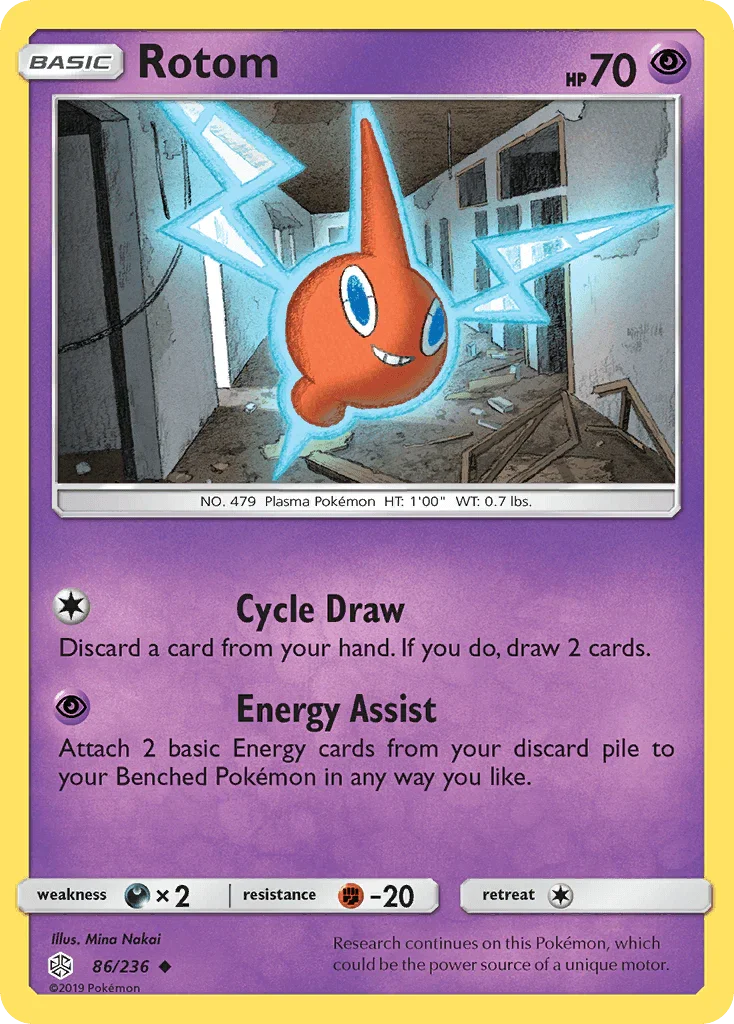 86, Darkness[×2], Fighting[-20], Normal, Psychic, Reverse Holofoil, Sun & Moon: Cosmic Eclipse, Uncommon Rotom (86/236) [Sun & Moon: Cosmic Eclipse] - Trading Card World