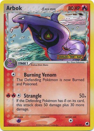 13, EX: Dragon Frontiers, Fire, Psychic[×2], Rare, Reverse Holofoil Arbok (13/101) (Delta Species) (Stamped) [EX: Dragon Frontiers] - Trading Card World