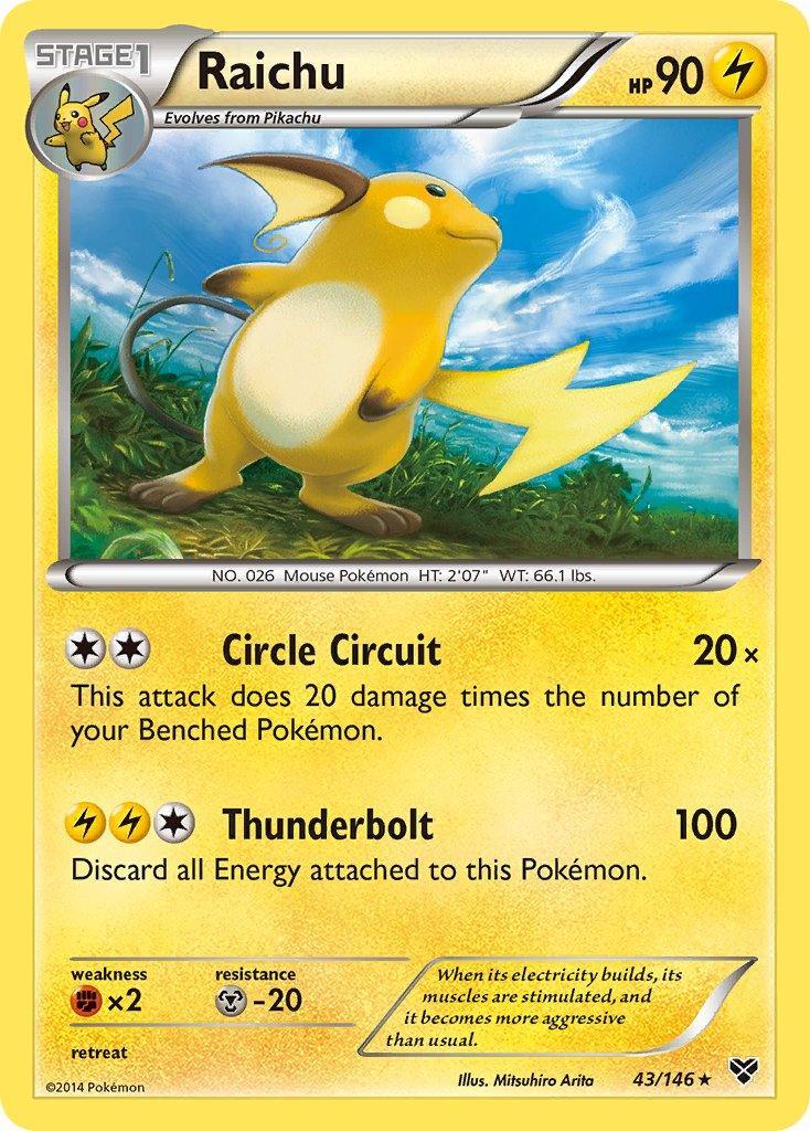43, Fighting[×2], Lightning, Metal[-20], Normal, Rare, XY: Base Set Raichu (43/146) (Battle Arena Deck Exclusive) (Theme Deck Exclusive) [XY: Base Set] - Trading Card World
