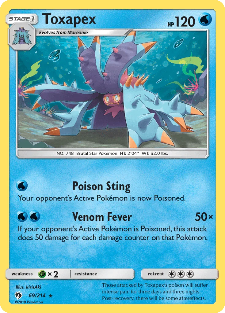 69, Grass[×2], Normal, Rare, Reverse Holofoil, Sun & Moon: Lost Thunder, Water Toxapex (69/214) [Sun & Moon: Lost Thunder] - Trading Card World