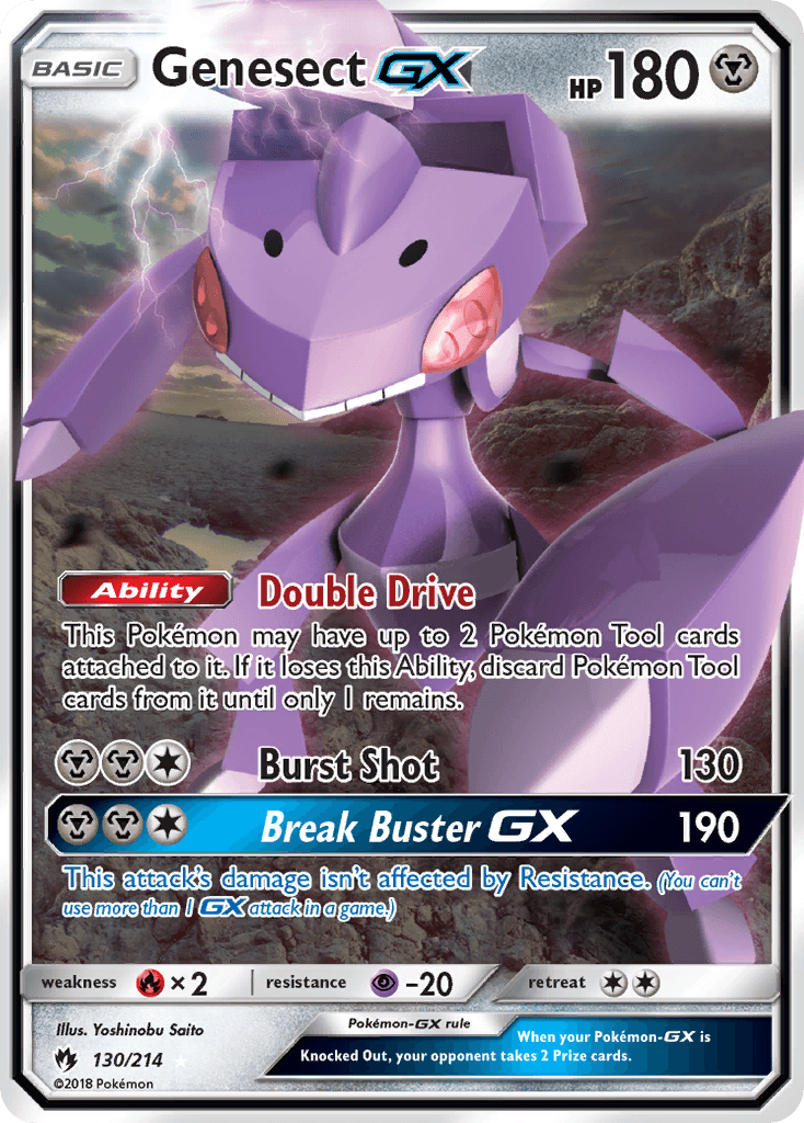 130, Fire[×2], Holofoil, Metal, Psychic[-20], Sun & Moon: Lost Thunder, Ultra Rare Genesect GX (130/214) [Sun & Moon: Lost Thunder] - Trading Card World