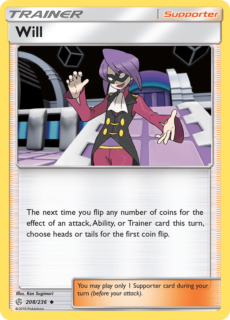 208, Normal, Reverse Holofoil, Sun & Moon: Cosmic Eclipse, Supporter, Uncommon Will (208/236) [Sun & Moon: Cosmic Eclipse] - Trading Card World