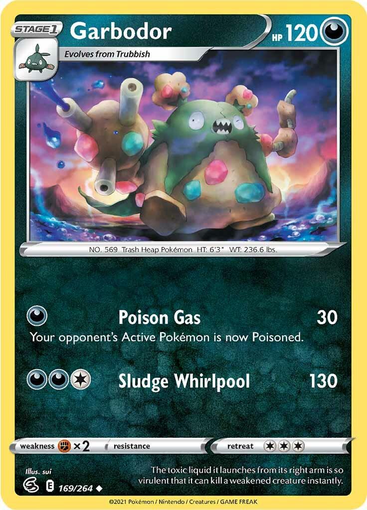 169, Darkness, Fighting [x2], Normal, Reverse Holofoil, Sword & Shield: Fusion Strike, Uncommon Garbodor (169/264) [Sword & Shield: Fusion Strike] - Trading Card World