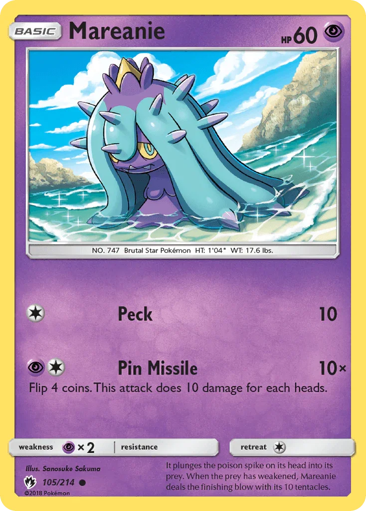 105, Common, Normal, Psychic, Psychic[×2], Reverse Holofoil, Sun & Moon: Lost Thunder Mareanie (105/214) [Sun & Moon: Lost Thunder] - Trading Card World
