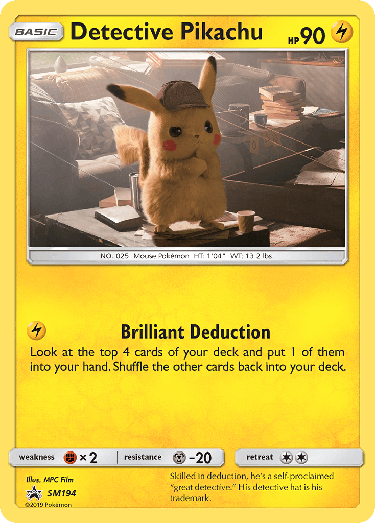 Fighting [x2], Holofoil, Lightning, Metal [-20], Promo, SM194, Sun & Moon: Black Star Promos Detective Pikachu (SM194) [Sun & Moon: Black Star Promos] - Trading Card World