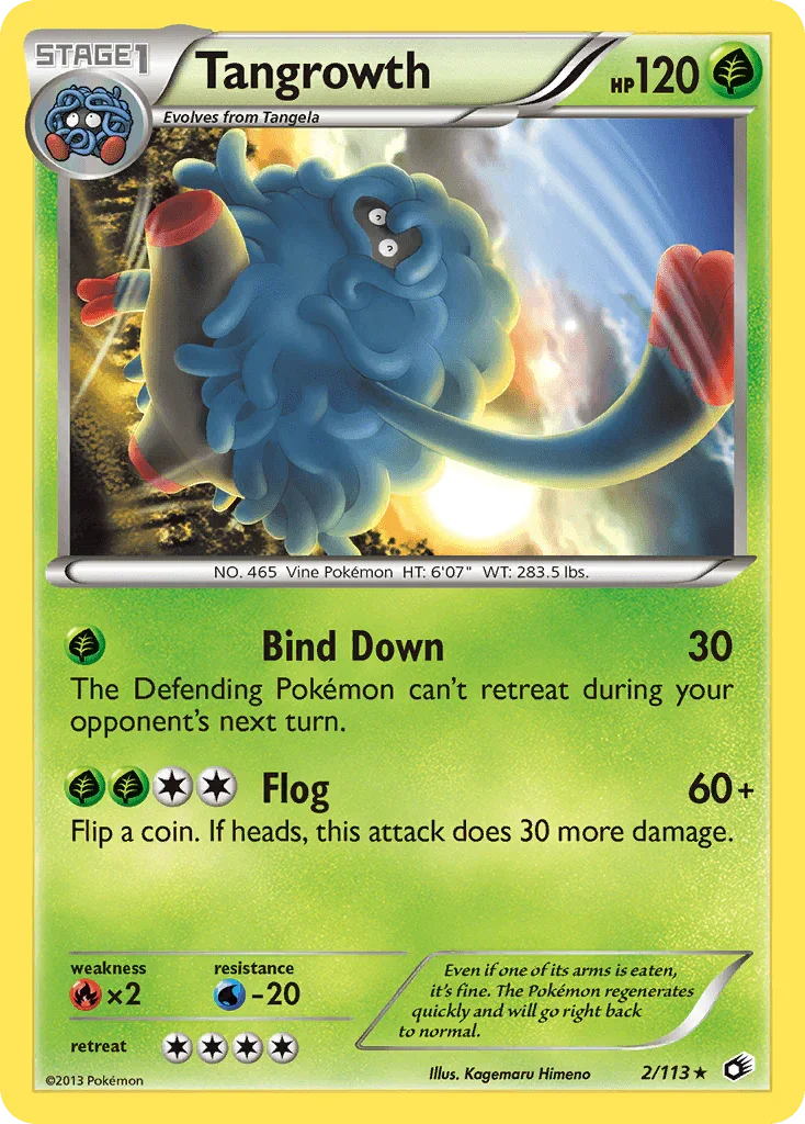 Black & White: Legendary Treasures, Fire[×2], Grass, Normal, Rare, Reverse Holofoil, Water[-20] Tangrowth (2/113) [Black & White: Legendary Treasures] - Trading Card World