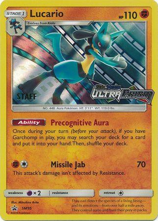 Fighting, Holofoil, Normal, Promo, Psychic[×2], SM95, Sun & Moon: Black Star Promos Lucario (SM95) (Staff Prerelease Promo) [Sun & Moon: Black Star Promos] - Trading Card World
