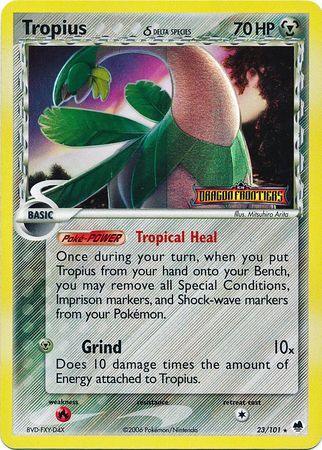 23, EX: Dragon Frontiers, Fire[×2], Metal, Rare, Reverse Holofoil Tropius (23/101) (Delta Species) (Stamped) [EX: Dragon Frontiers] - Trading Card World