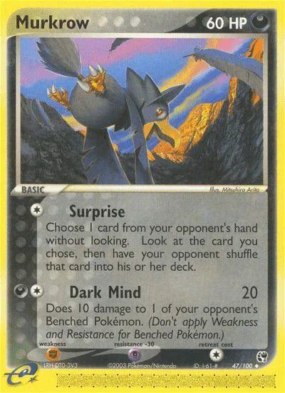 47, Darkness, EX: Sandstorm, Fighting[×2], Normal, Psychic[-30], Reverse Holofoil, Uncommon Murkrow (47/100) [EX: Sandstorm] - Trading Card World