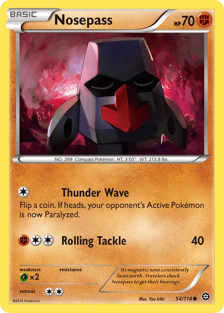 54, Common, Fighting, Grass[×2], Normal, Reverse Holofoil, XY: Steam Siege Nosepass (54/114) [XY: Steam Siege] - Trading Card World