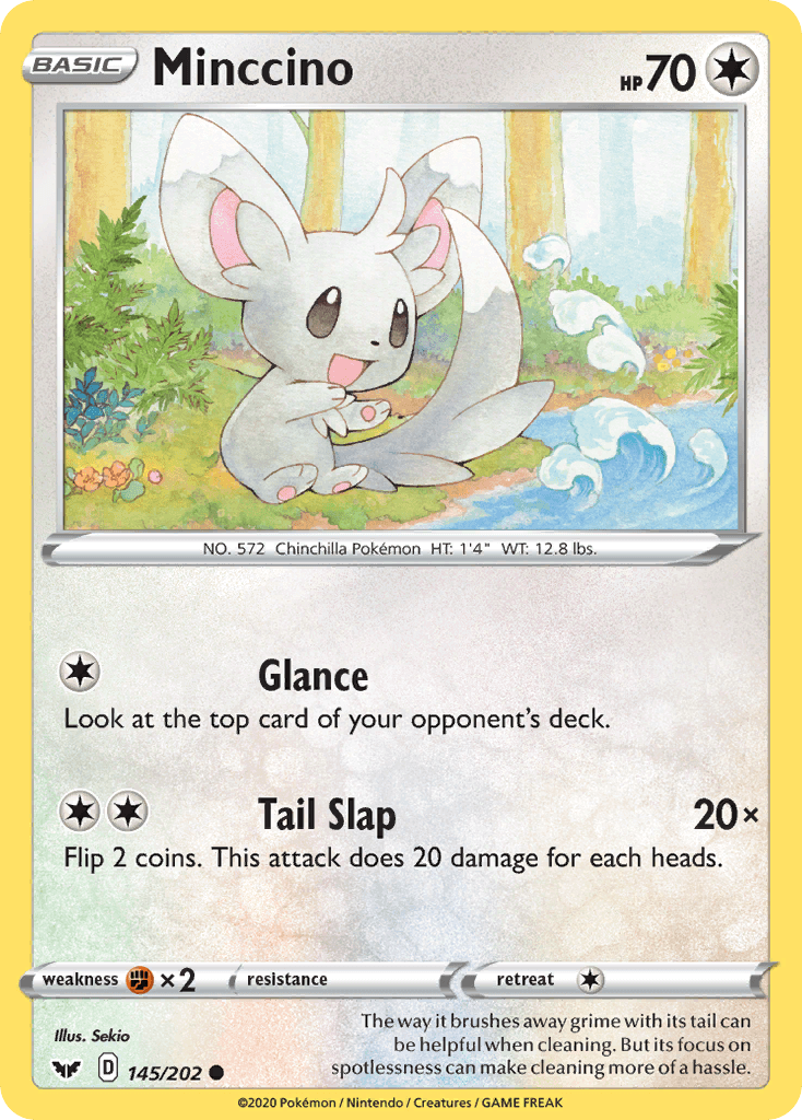 145, Colorless, Common, Fighting[×2], Normal, Reverse Holofoil, Sword & Shield: Base Set Minccino (145/202) [Sword & Shield: Base Set] - Trading Card World