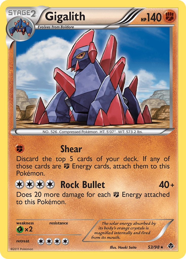 53, Black & White: Emerging Powers, Fighting, Grass[×2], Normal, Rare, Reverse Holofoil Gigalith (53/98) [Black & White: Emerging Powers] - Trading Card World