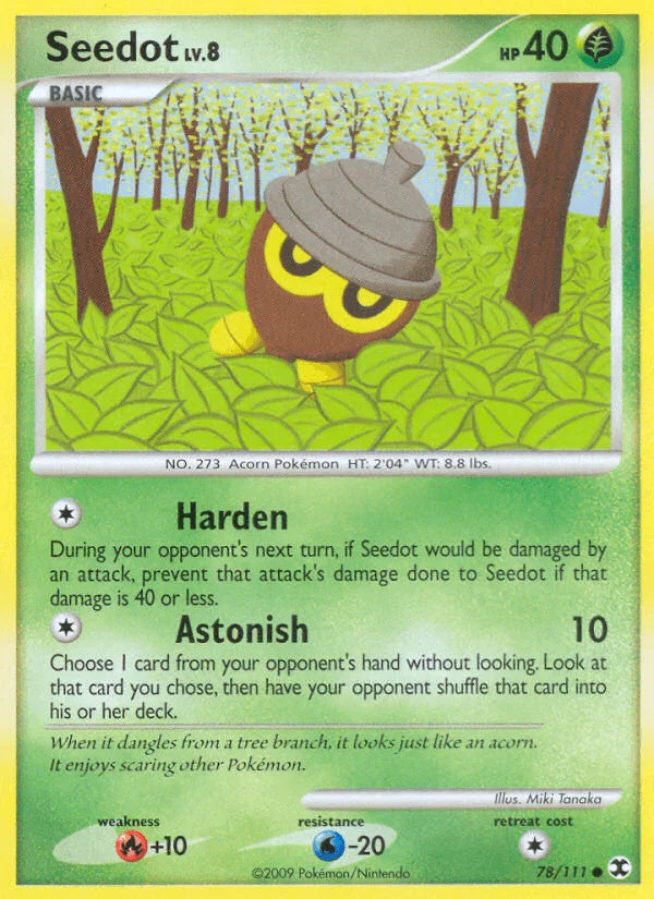 78, Common, Fire[+10], Grass, Normal, Platinum: Rising Rivals, Reverse Holofoil, Water[-20] Seedot (78/111) [Platinum: Rising Rivals] - Trading Card World