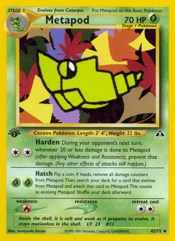 1st Edition Normal, 42, Fire[×2], Grass, Neo Discovery 1st Edition, Uncommon Metapod (42/75) [Neo Discovery 1st Edition] - Trading Card World